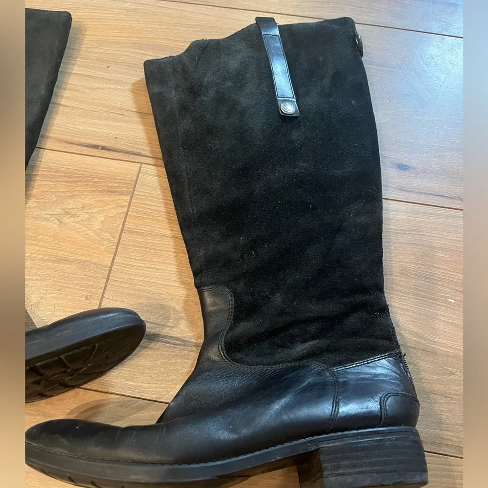 Sam Edelman Pembrooke Tall Riding Boots Black Leather Suede Back Zip Women’s 8